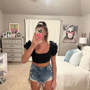 Zara Black Puff Sleeve Crop Top